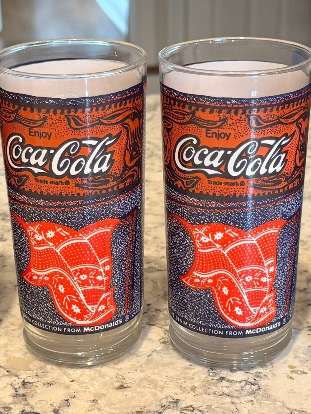 Vintage McDonald’s Coca-Cola Denim Collection Glasses Lot of 9 Red Bandana-1978